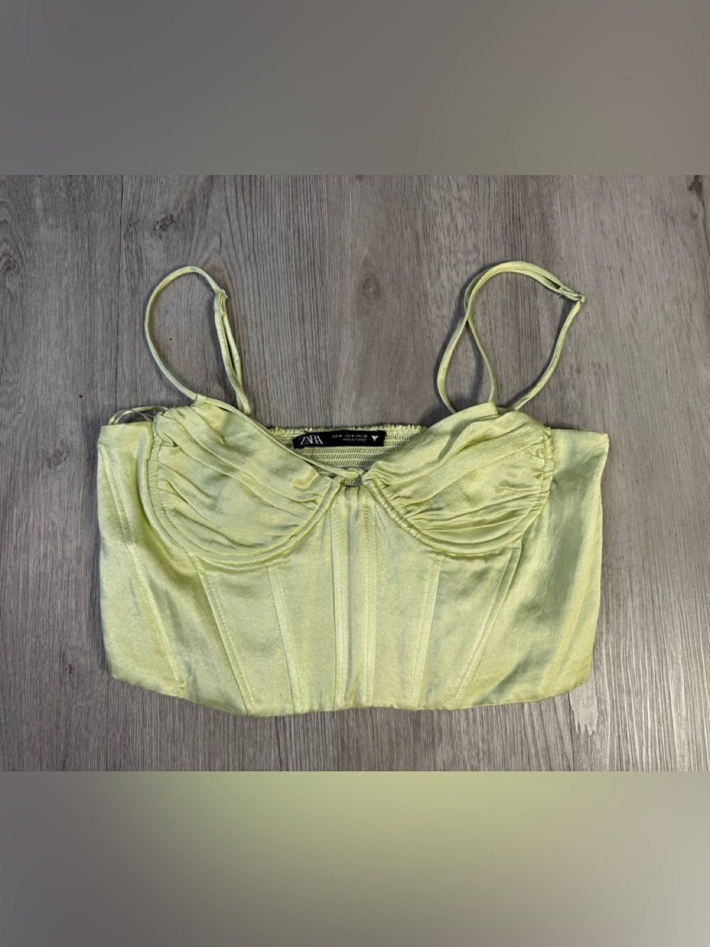 Zara Light Green Satin Corset Underwire Cropped Top Size Medium